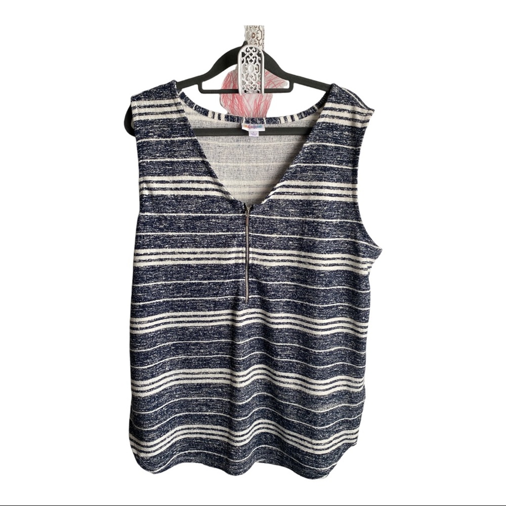 LulaRoe Blue and White Striped Rachel Top. NWOT. XL